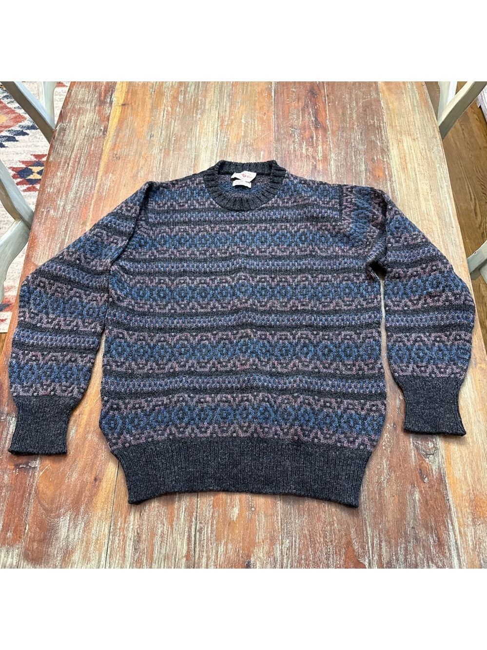 Alan Paine Shetland Wool Fair Isle Sweater Size 40 Medium